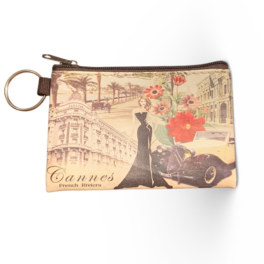 Cannes French Riviera Rare Small Zipper Coin Pouch Key Ring NEW